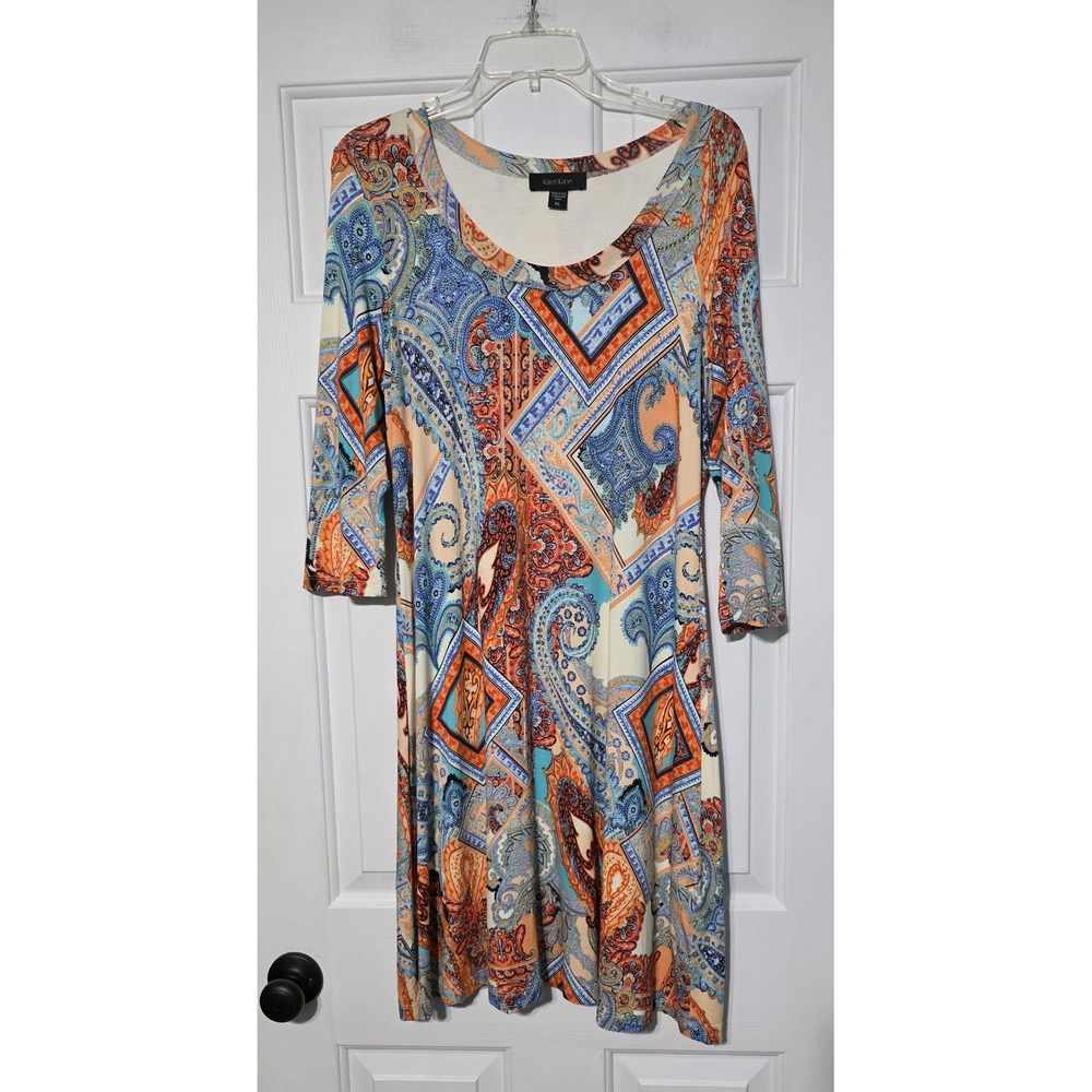 Karen Kane Womens XL Paisley Geometric Print 3/4 Sleeve Sheath Dress Multi-Color